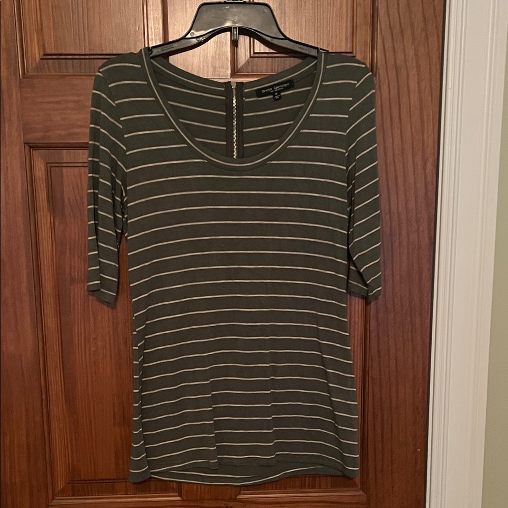 Green Envelope Olive Striped Short Sleeve Top